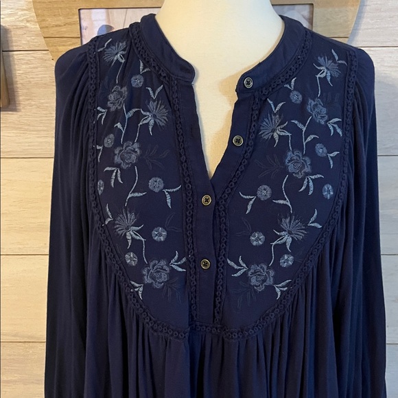 Knox Rose Midnight Blue Floral Blouse L - Picture 2 of 4